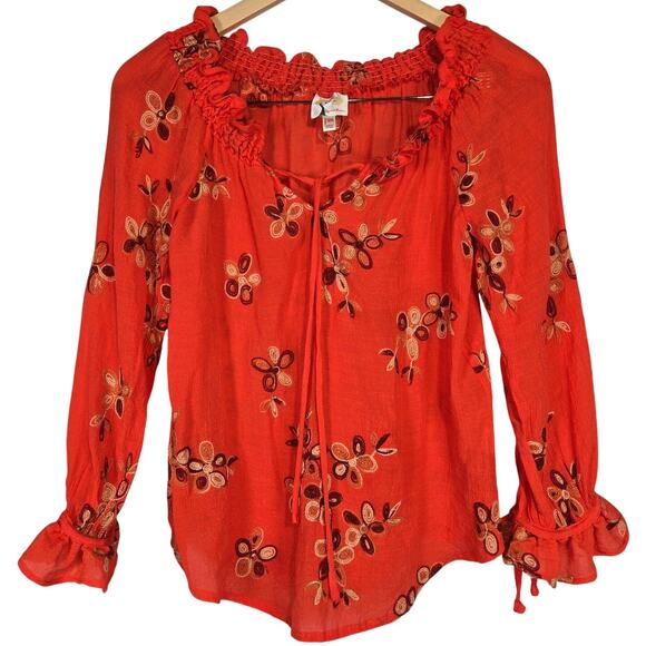Fig and Flower‎ Petite Floral Embroidered Boho Long Sleeve Top PM - Picture 1 of 6